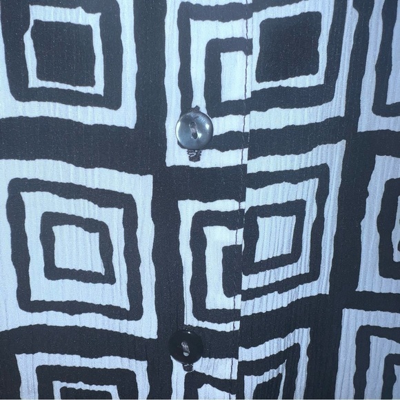 Vintage Allison Daley Blouse Shirt Top Button Up Black White Geometric Pads 8P - Picture 7 of 12